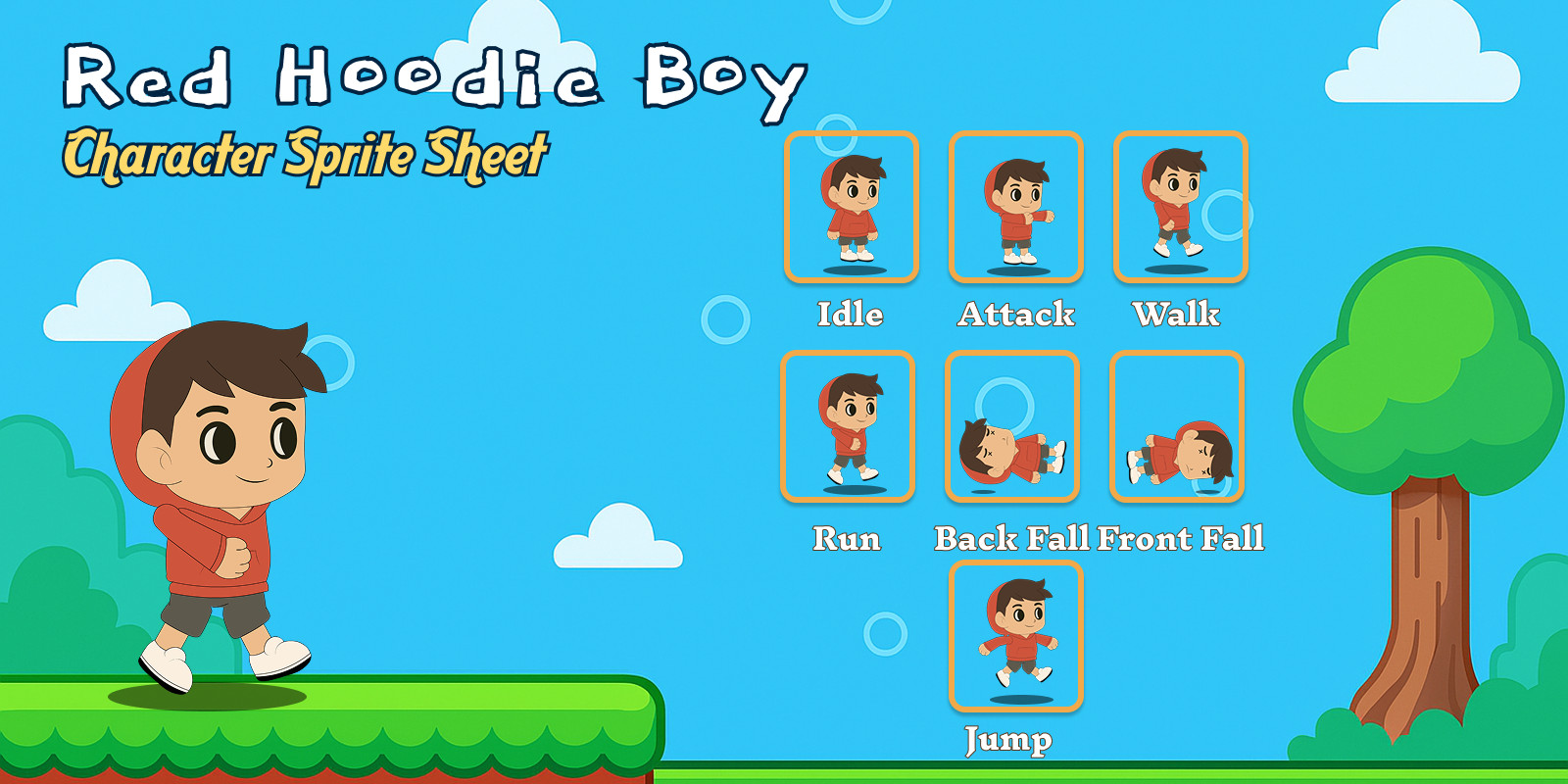 Red Hoodie Boy Platformer Character with Animation